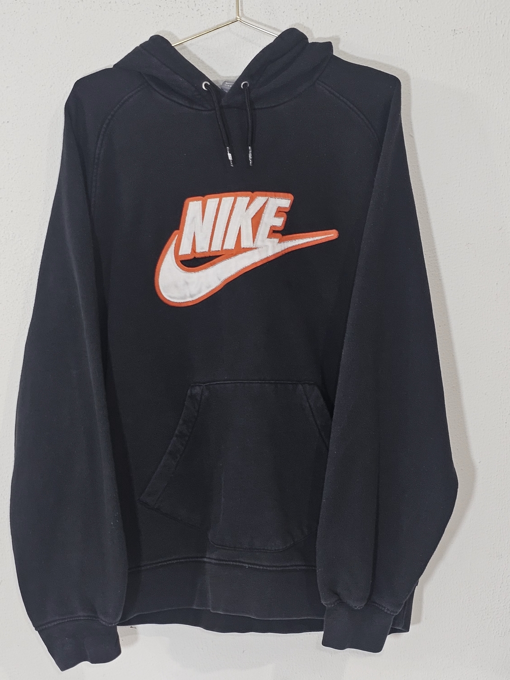 Nike Vintage Hoodie Black Big Logo Embroidered Orange White Y2K Men’s Large
